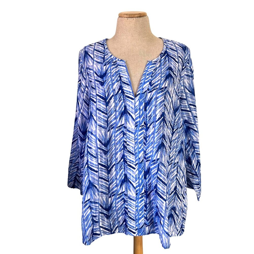 Lilly Pulitzer Women's Sz M Nalani Tunic Costa Verde Print Cotton 3/4 Sleeves
